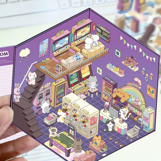 Relaxing Pet Animal Life 3D DIY Miniature Sticker - - 4 Scene Stickers