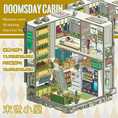 Futuristic House 3D DIY Miniature Stress relief Sticker -- 2 Scene Stickers
