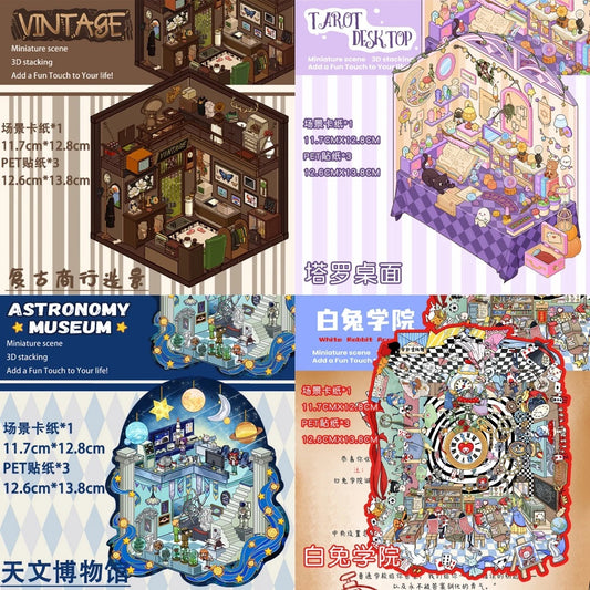 Ancient 3D DIY Miniature Stickers for Relaxation & Stress Relief - 4 Scene Stickers