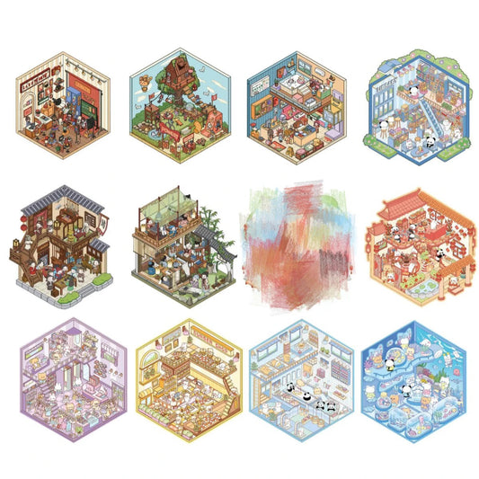 【D1】11 Adorable Miniature Scene Stickers – Relax & Relieve Stress