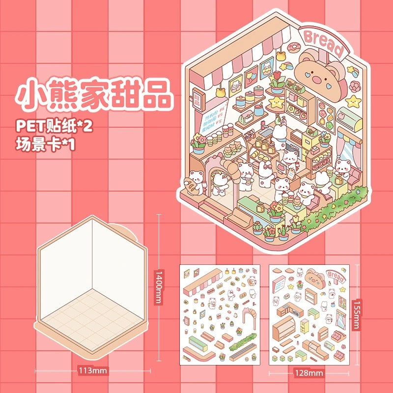 【D2】8 sets Adorable Miniature Scene Stickers for Relaxation & Stress Relief
