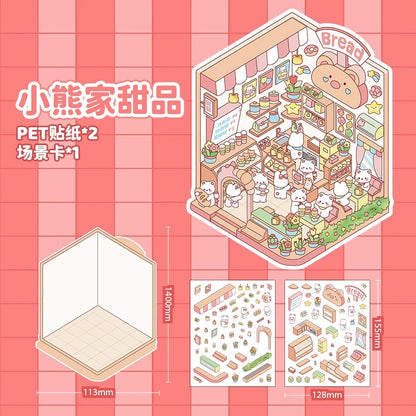 【D2】8 sets Adorable Miniature Scene Stickers for Relaxation & Stress Relief