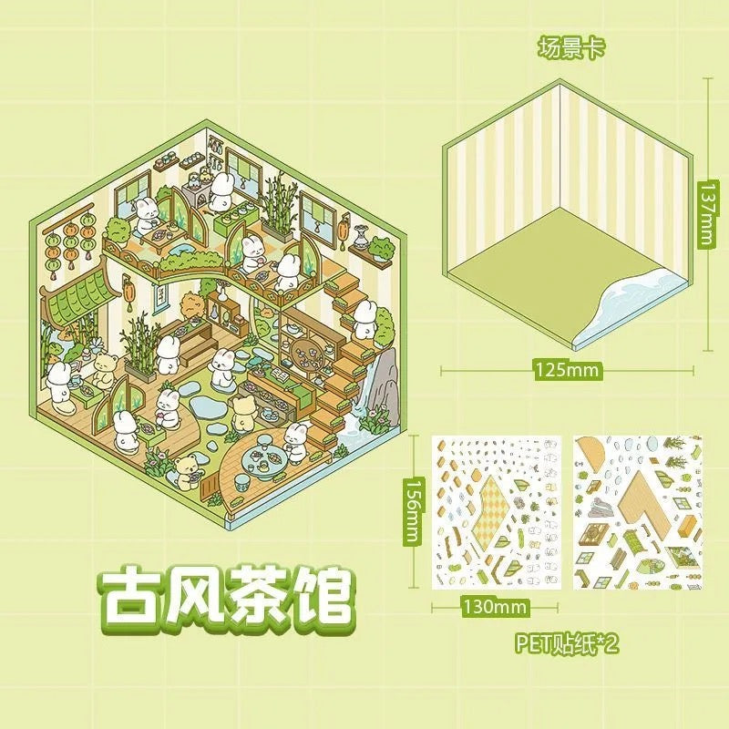 【D2】8 sets Adorable Miniature Scene Stickers for Relaxation & Stress Relief