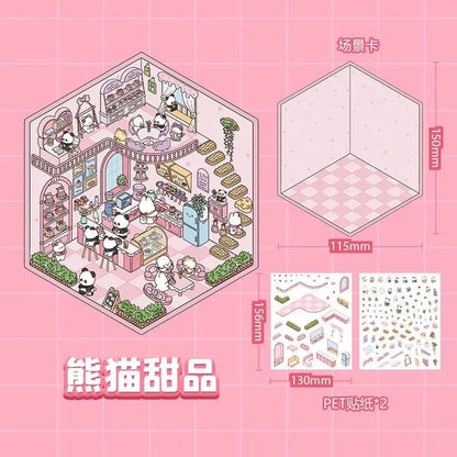 【D2】8 sets Adorable Miniature Scene Stickers for Relaxation & Stress Relief