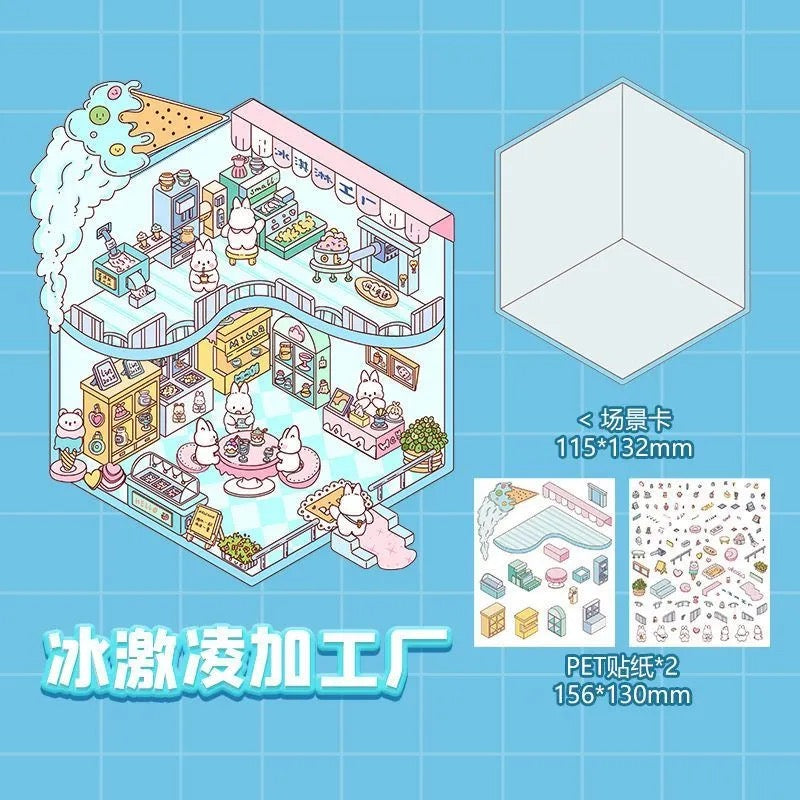 【D2】8 sets Adorable Miniature Scene Stickers for Relaxation & Stress Relief