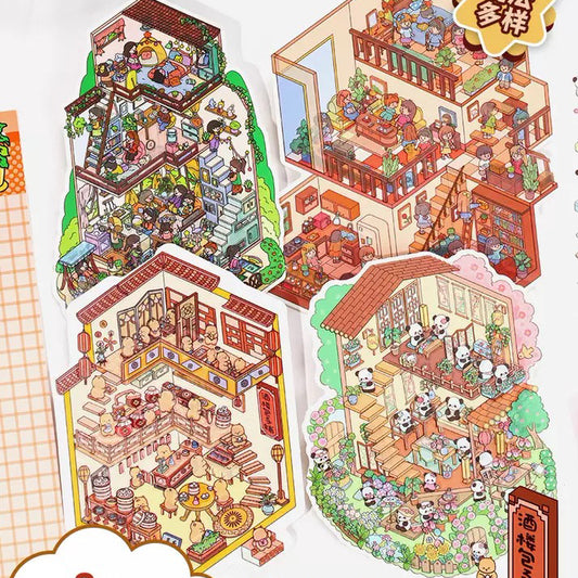Ancient Chinese Style 3D DIY Miniature Sticker - 4 Scene Stickers