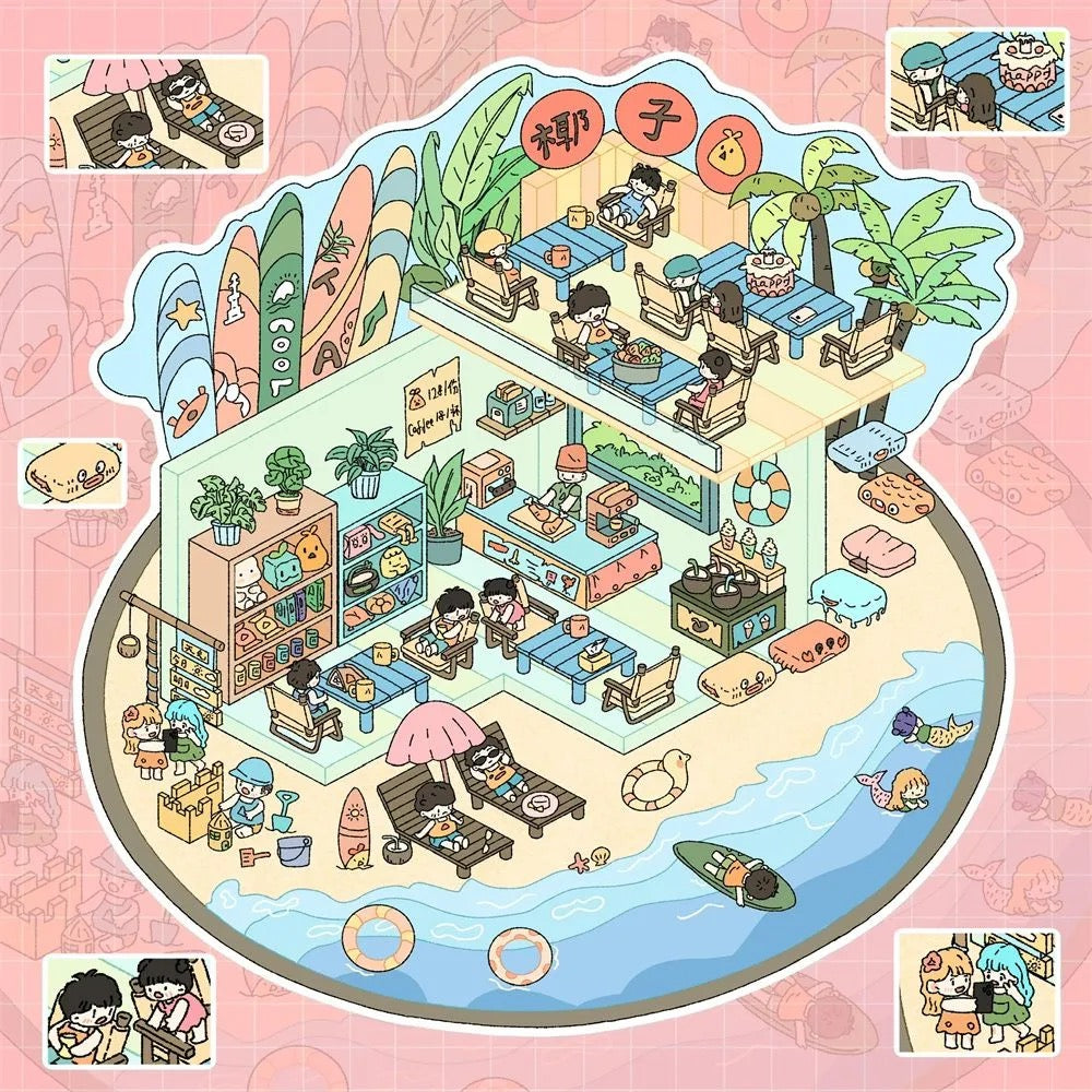 【3D Magic World】DIY Relaxing Scene Sticker - 4 Miniature Stickers