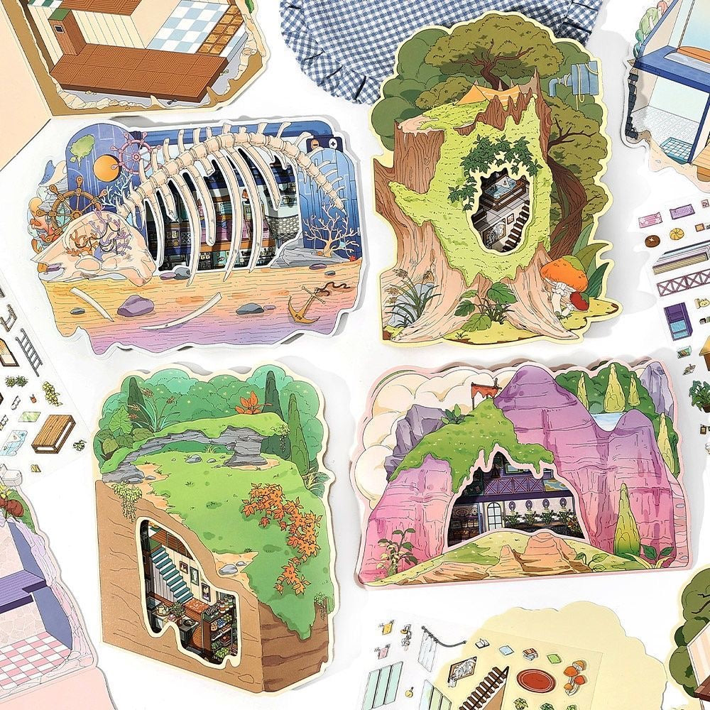 【Nature’s Shelter】Foldable 3D DIY Relaxing Therapy Miniature Sticker - 4 Scene Stickers