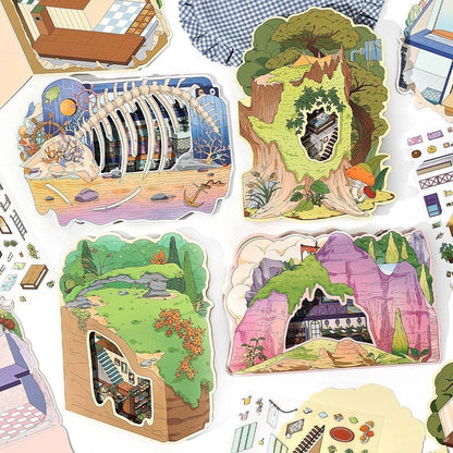 【Nature’s Shelter】Foldable 3D DIY Relaxing Therapy Miniature Sticker - 4 Scene Stickers