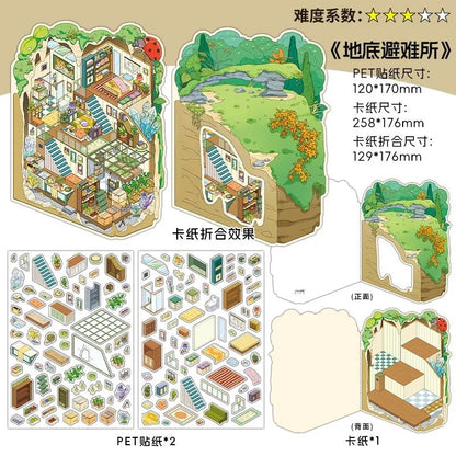【Nature’s Shelter】Foldable 3D DIY Relaxing Therapy Miniature Sticker - 4 Scene Stickers