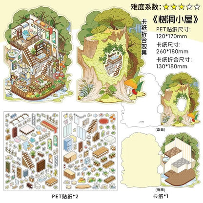 【Nature’s Shelter】Foldable 3D DIY Relaxing Therapy Miniature Sticker - 4 Scene Stickers