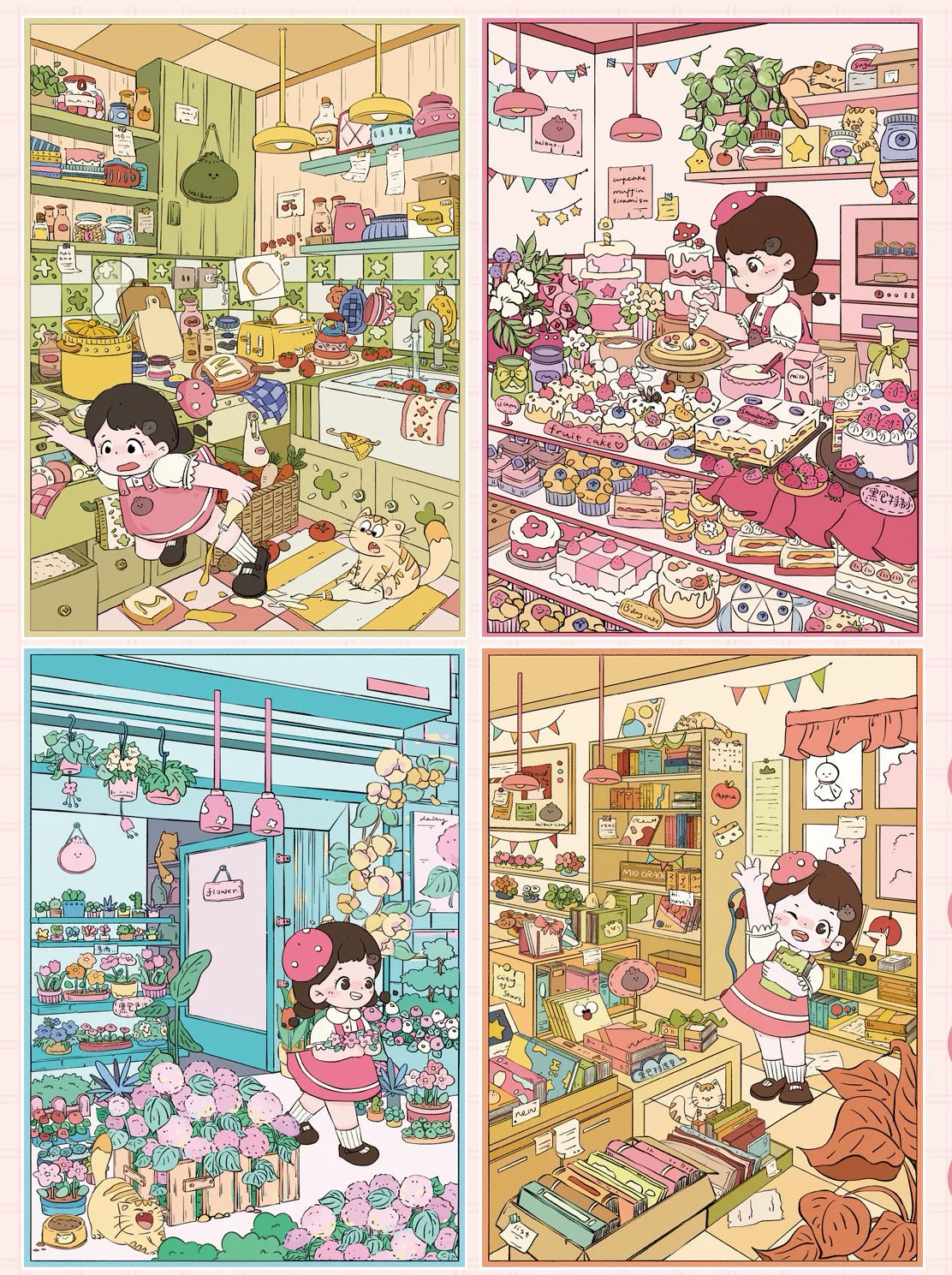 【Little Girl's Life】3D DIY Cute Miniature Sticker - 4 Scene Stickers