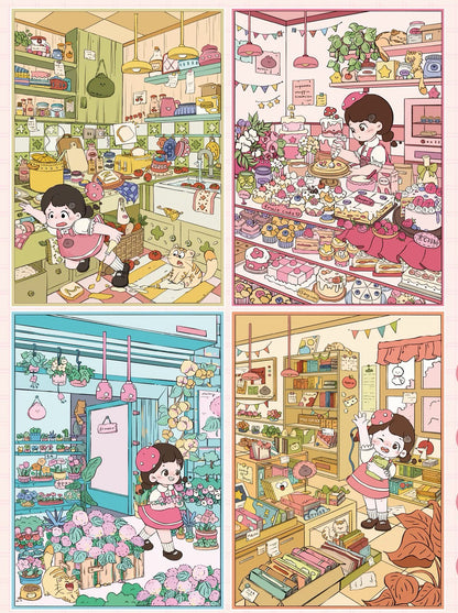 【Little Girl's Life】3D DIY Cute Miniature Sticker - 4 Scene Stickers