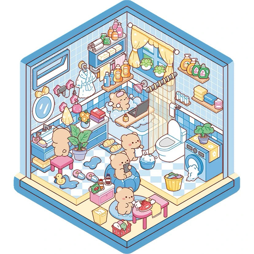 【Cute Pet Room】3D DIY Relaxing Cute Animal  Miniature Sticker - 4 Scene Stickers