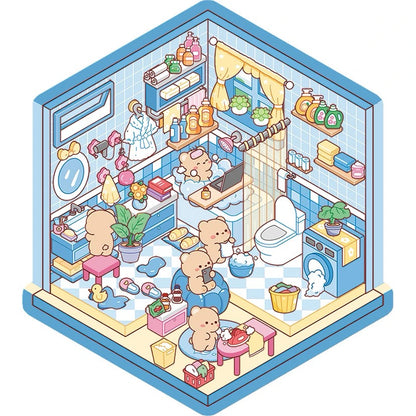 【Cute Pet Room】3D DIY Relaxing Cute Animal  Miniature Sticker - 4 Scene Stickers