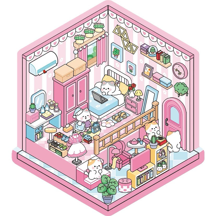 【Cute Pet Room】3D DIY Relaxing Cute Animal  Miniature Sticker - 4 Scene Stickers