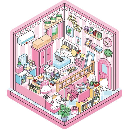 【Cute Pet Room】3D DIY Relaxing Cute Animal  Miniature Sticker - 4 Scene Stickers