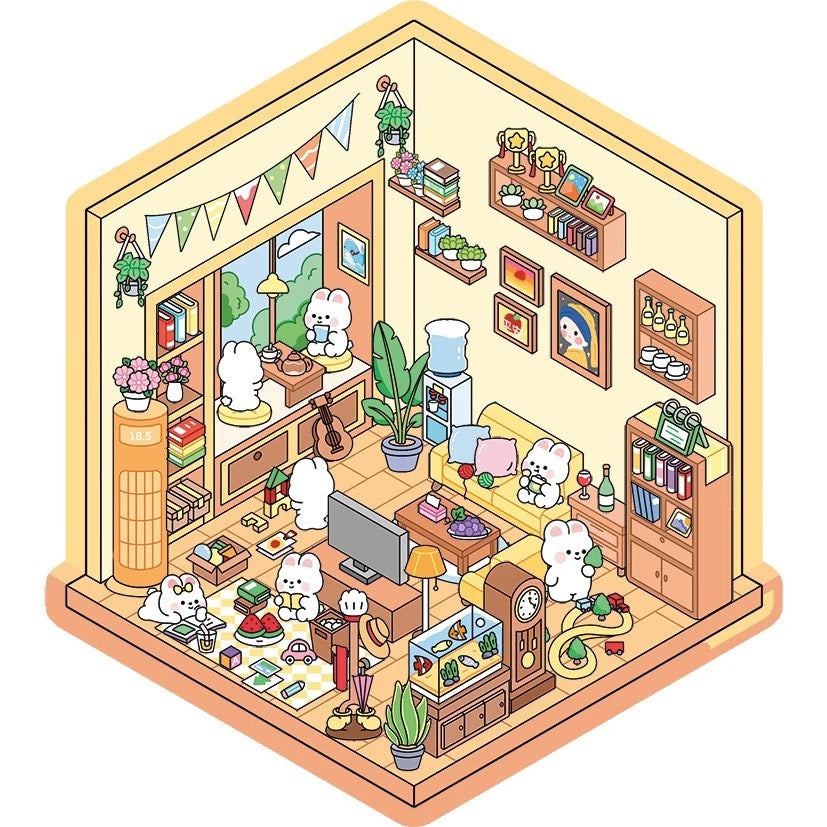 【Cute Pet Room】3D DIY Relaxing Cute Animal  Miniature Sticker - 4 Scene Stickers