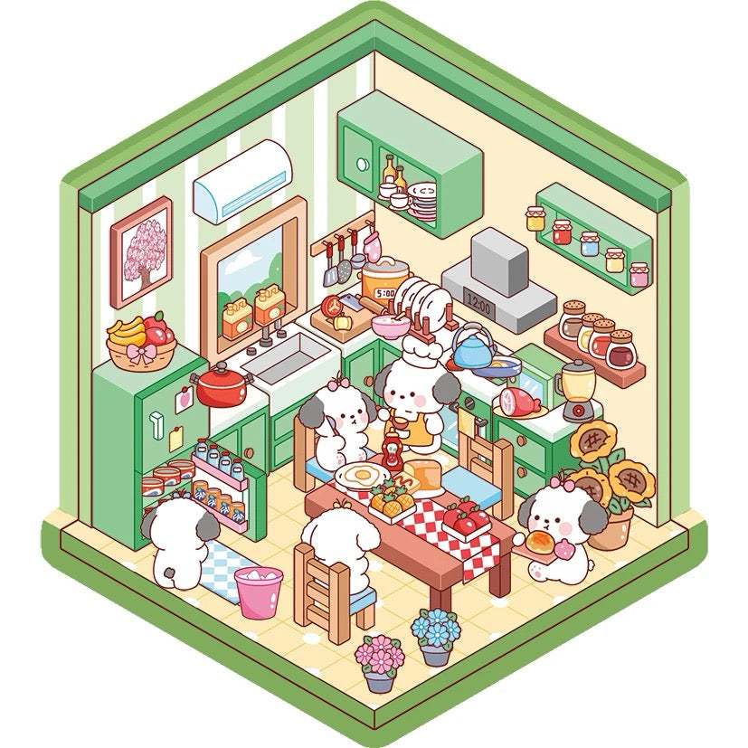 【Cute Pet Room】3D DIY Relaxing Cute Animal  Miniature Sticker - 4 Scene Stickers