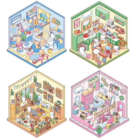【Cute Pet Room】3D DIY Relaxing Cute Animal  Miniature Sticker - 4 Scene Stickers