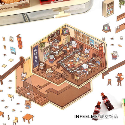 【Cornerlife】 3D DIY Relaxing Cute Cozy Miniature Sticker - 4 Scene Stickers