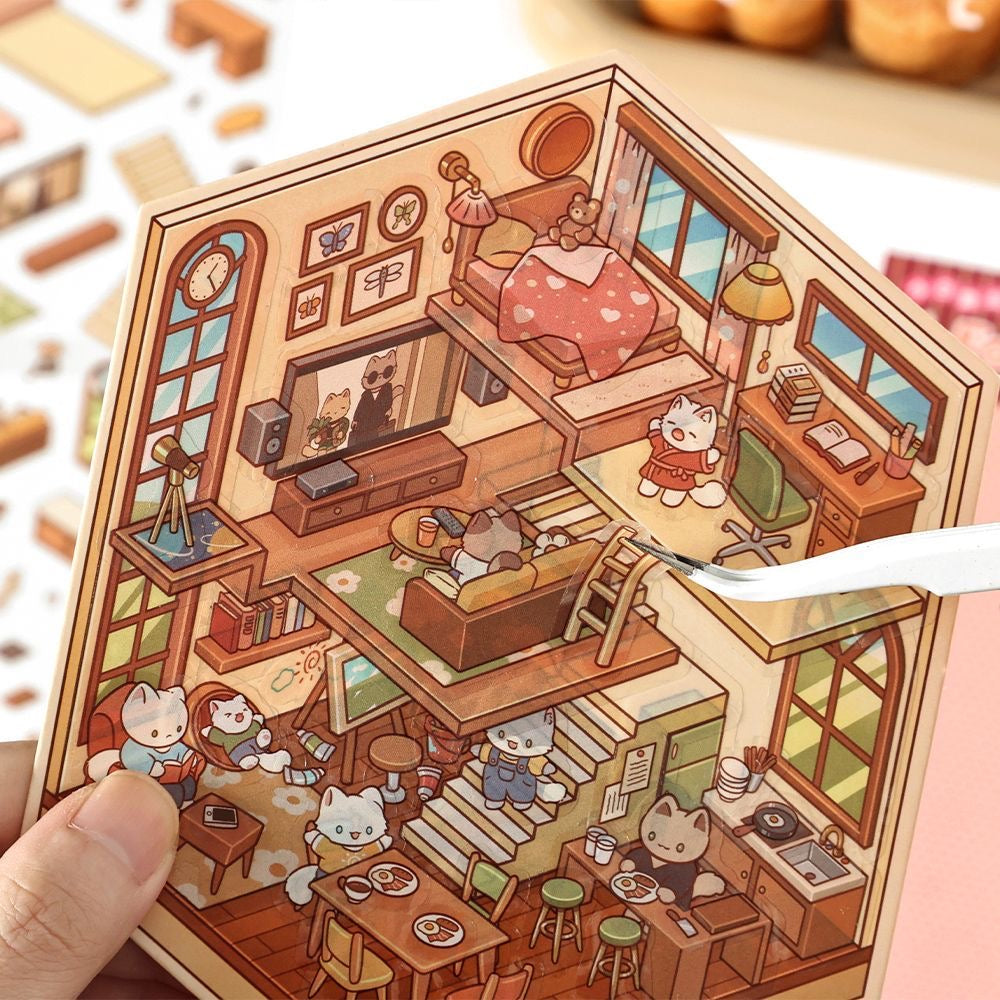 【Cornerlife】 3D DIY Relaxing Cute Cozy Miniature Sticker - 4 Scene Stickers