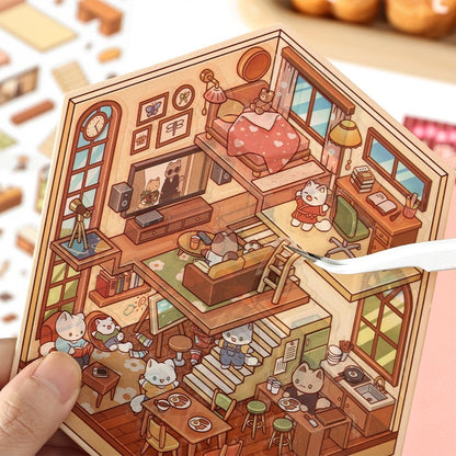 【Cornerlife】 3D DIY Relaxing Cute Cozy Miniature Sticker - 4 Scene Stickers