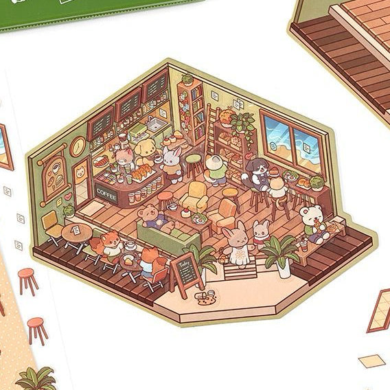 【Cornerlife】 3D DIY Relaxing Cute Cozy Miniature Sticker - 4 Scene Stickers