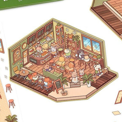 【Cornerlife】 3D DIY Relaxing Cute Cozy Miniature Sticker - 4 Scene Stickers