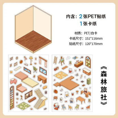 【Cornerlife】 3D DIY Relaxing Cute Cozy Miniature Sticker - 4 Scene Stickers