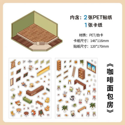 【Cornerlife】 3D DIY Relaxing Cute Cozy Miniature Sticker - 4 Scene Stickers