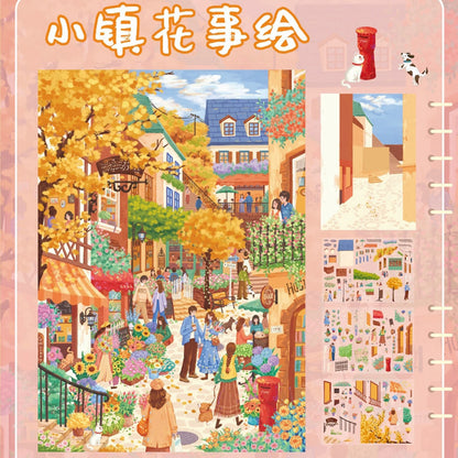 【Flower Town】Large 3D DIY Holiday Beautiful Color Art Relaxing Sticker - 2 Scene Stickers