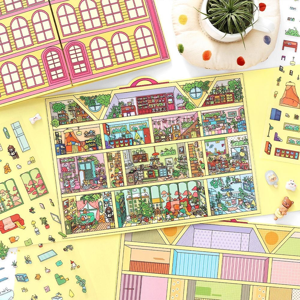 【Open Today】Foldable Large Big size 3D DIY Miniature relaxing Sticker - 2 Scene Stickers(29.5*18cm)