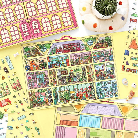 【Open Today】Foldable Large Big size 3D DIY Miniature relaxing Sticker - 2 Scene Stickers(29.5*18cm)