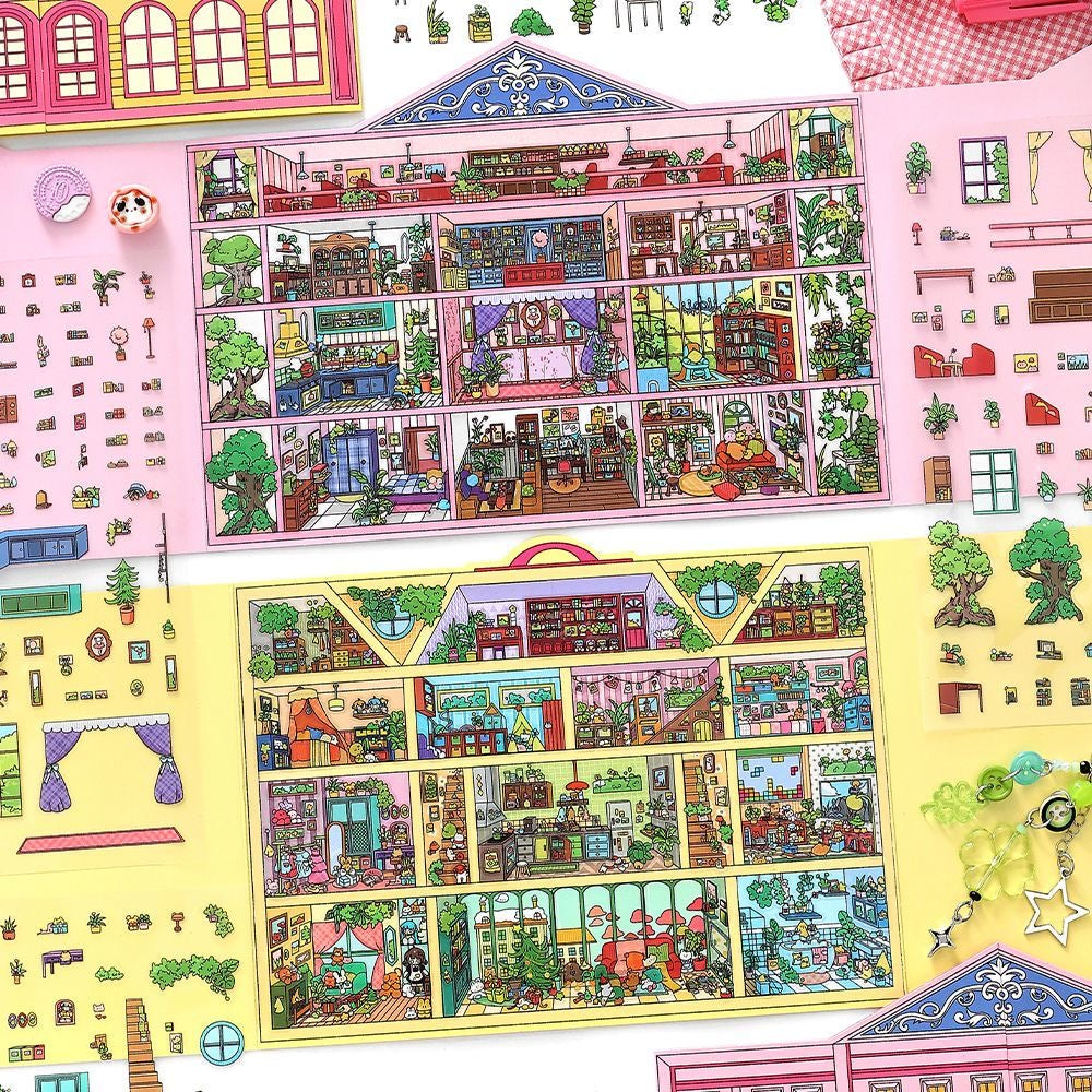 【Open Today】Foldable Large Big size 3D DIY Miniature relaxing Sticker - 2 Scene Stickers(29.5*18cm)