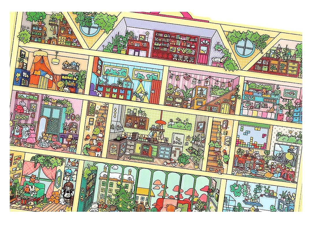 【Open Today】Foldable Large Big size 3D DIY Miniature relaxing Sticker - 2 Scene Stickers(29.5*18cm)