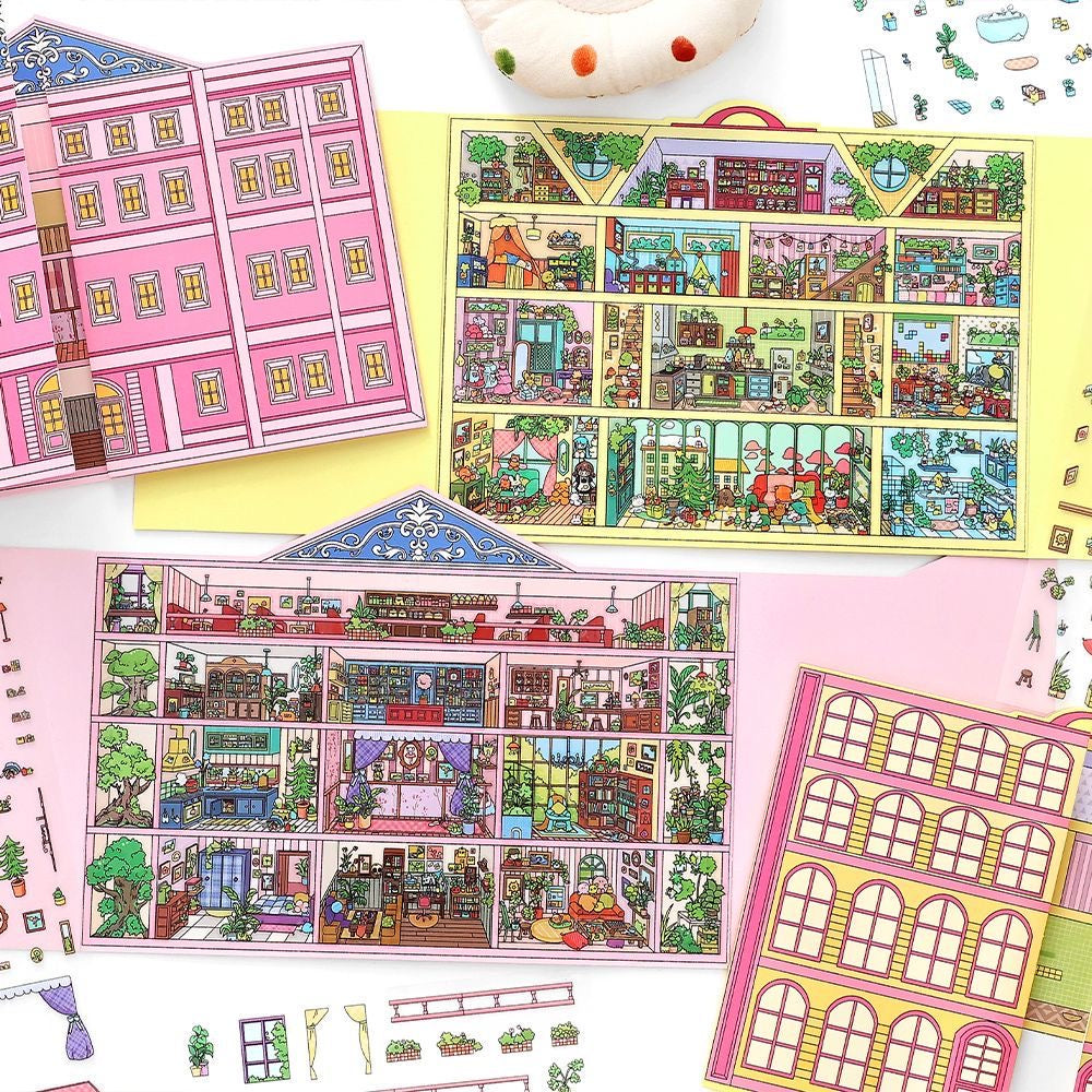 【Open Today】Foldable Large Big size 3D DIY Miniature relaxing Sticker - 2 Scene Stickers(29.5*18cm)