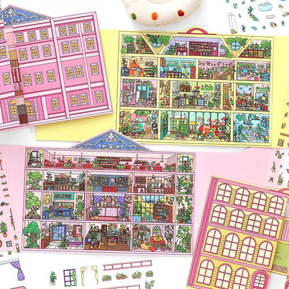 【Open Today】Foldable Large Big size 3D DIY Miniature relaxing Sticker - 2 Scene Stickers(29.5*18cm)