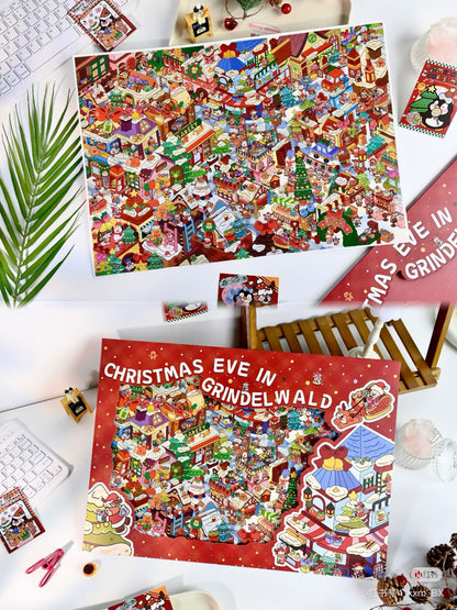 【Christmas Eve in Grindel Wald】Super Large Size 3D DIY Scene Sticker with quality envelope(42.5*30.2cm)