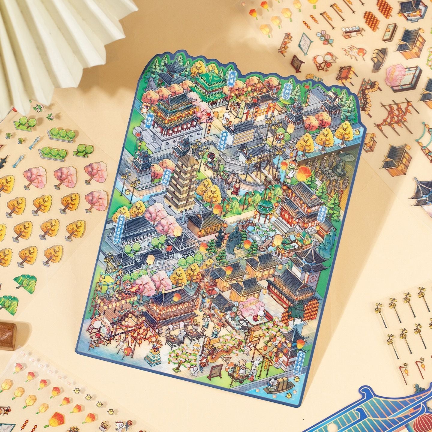 【Chinese Tourist Cities】Super Large Size 3D DIY Sticker - 4 Scene Stickers(33.2*23.4cm)