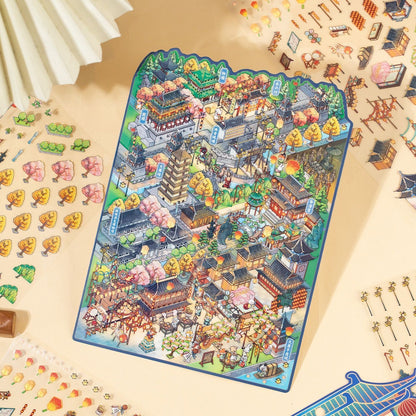 【Chinese Tourist Cities】Super Large Size 3D DIY Sticker - 4 Scene Stickers(33.2*23.4cm)