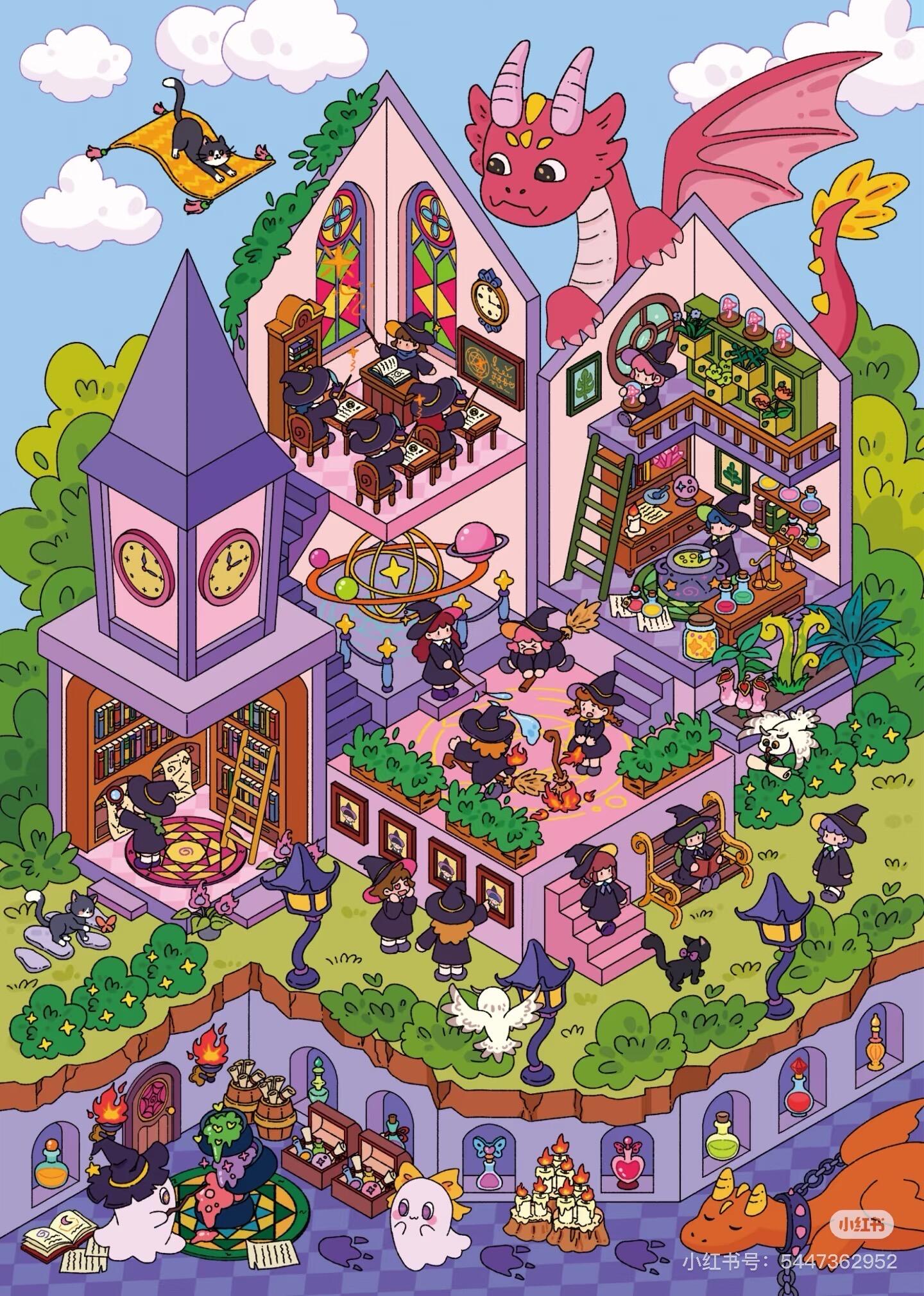 【Fantasy World】Large 3D DIY Sticker - 3 Miniature Scene Stickers (20*30.5cm)