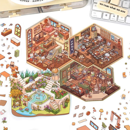 【Cornerlife】 3D DIY Relaxing Cute Cozy Miniature Sticker - 4 Scene Stickers