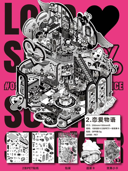 【Black and White Comic】All in 4 sets 3D New Style Scene Stickers(29*18cm)