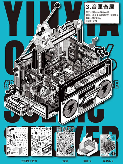 【Black and White Comic】All in 4 sets 3D New Style Scene Stickers(29*18cm)